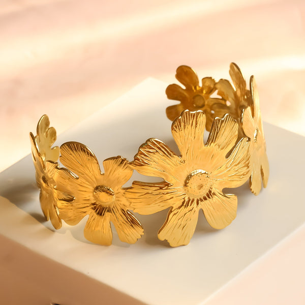 Gold Flower Cuff Bangle | Adjustable Cuff Bangle