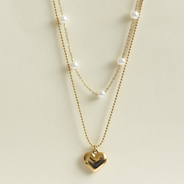 Love Heart Pearl Layered Necklace