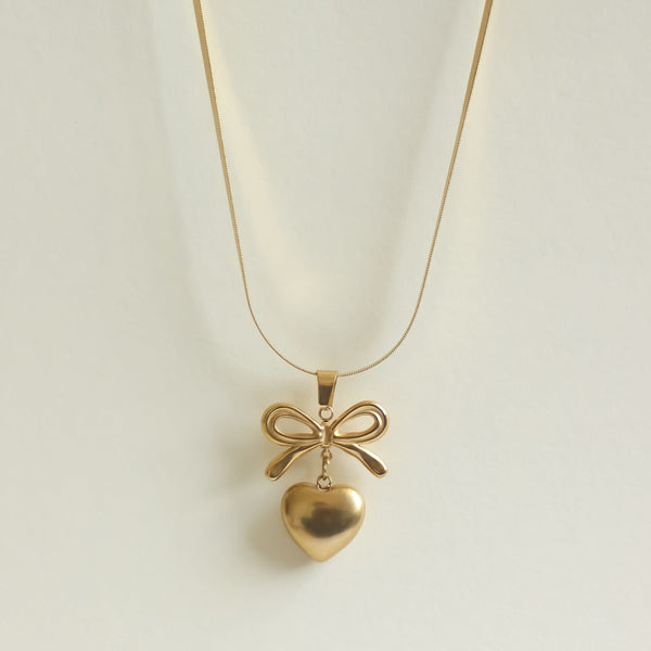 Bow Heart Necklace | Snake Chain