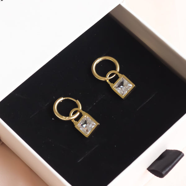 18K Gold Plated | Lock Drop Earrings